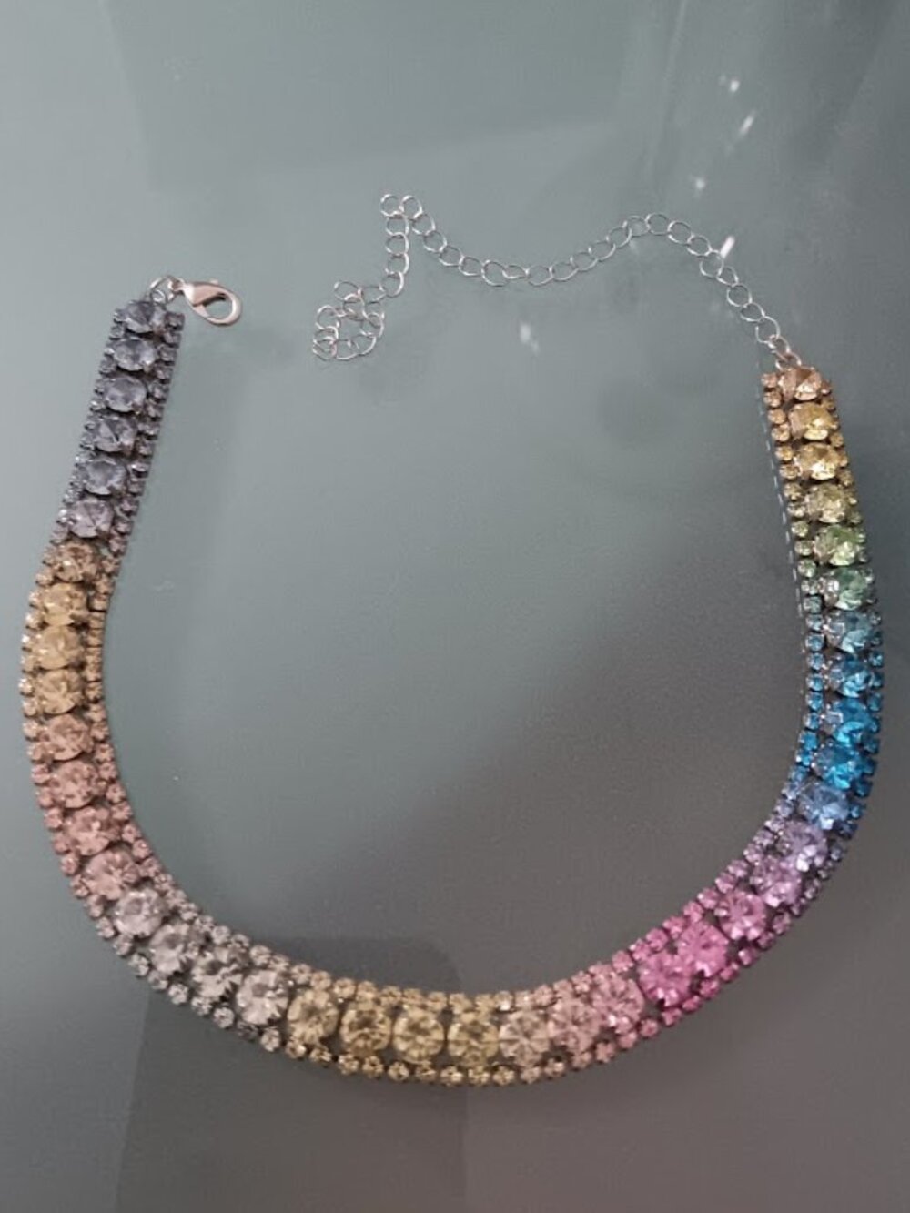 DESIGNER Mod/Contemporary Ombre Rainbow Crystals Silver Choker Necklace**NEW!